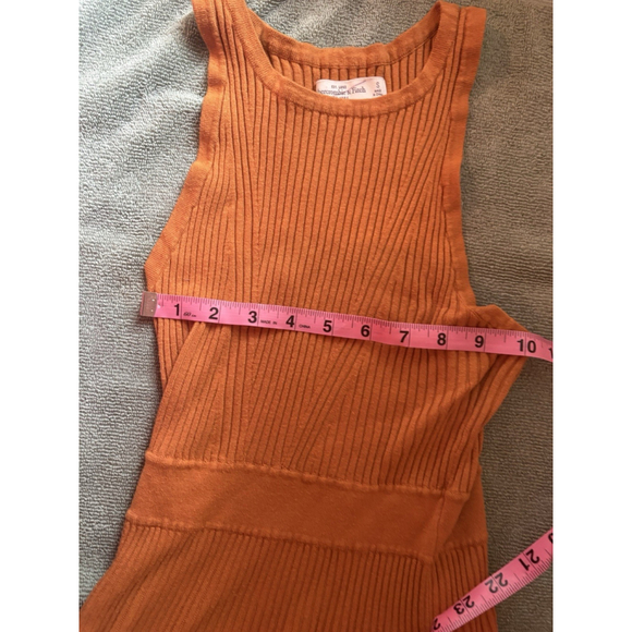Abercrombie & Fitch Orange Ribbed Fit & Flare Mini Dress - Size S stretchy - Picture 4 of 4